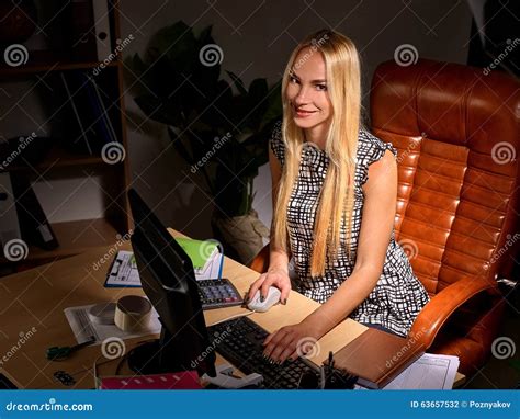 Business Woman Working Overhours In Office Stock Photo Image Of