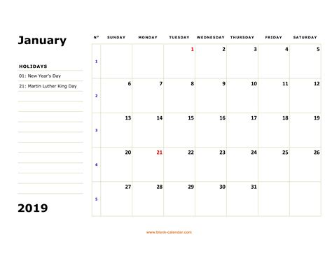 2019 Monthly Calendar With Holidays Printable Qualads