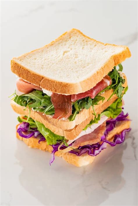 Green Sandwiches With Meat On Marble Stock Image Image Of Marble