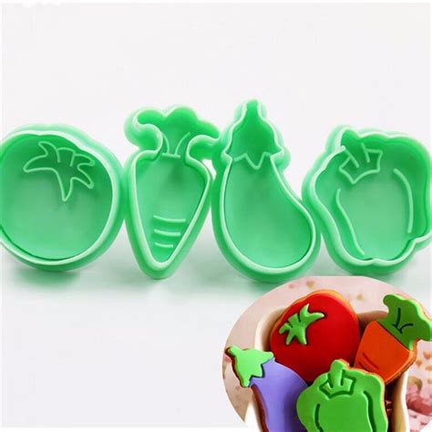 4pcsset Plastic Vegetable Cookie Cutter Carrot Tomato Eggplant Pepper