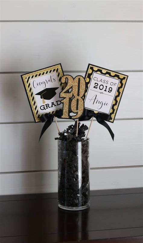 Graduation 2019 Centerpiece Decorations Black And Gold Class Of Etsy