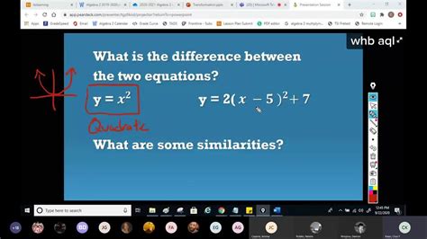 Algebra 2 Transformation Intro Quadratic Function Youtube