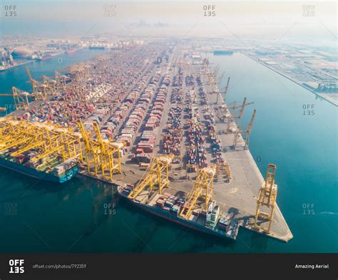 Aerial View Of Gigantic Cargo Port Full Of Containers Dubai Uae