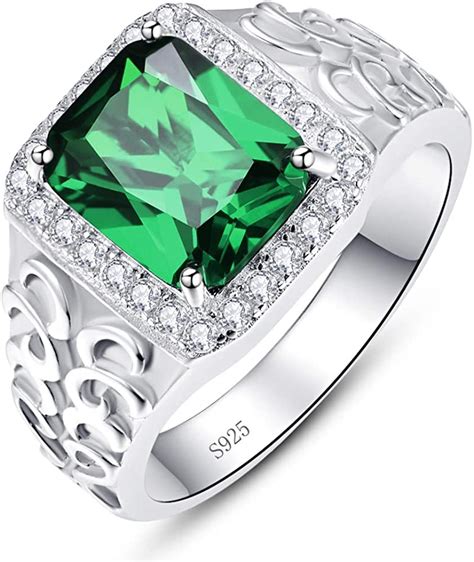 Bonlavie Created Emerald Rings For Men 925 Sterling Silver Mens Wedding Engagement Rings 8x10mm
