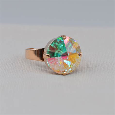 Stellar Ring Aurora Borealis Swarovski Crystal In Rose Gold