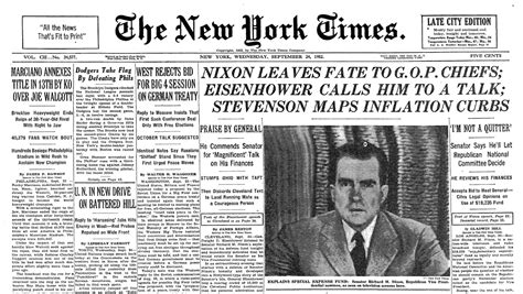 On This Day Nixon Invokes Checkers First Draft Political News Now The New York Times
