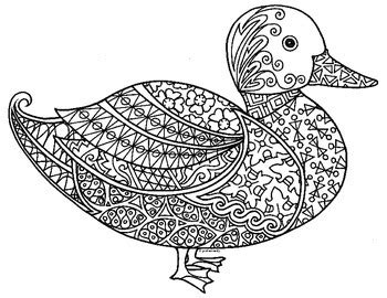 What kind of duck has webbed feet and flat beak? Duck Zentangle Coloring Page by Pamela Kennedy | TpT