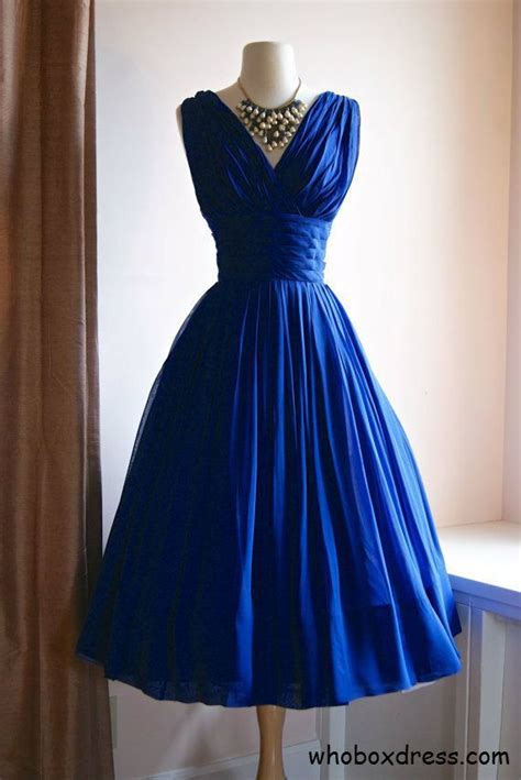 Buy Royal Blue V Neck Homecoming Dresses Chiffon Formal Vintage Knee Length