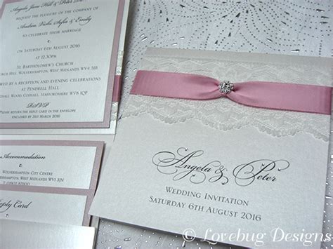 Chantilly Pocket Fold Invitation Crystal Cluster Lovebug Designs