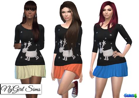 Nygirl Sims 4 Reindeer Holiday Sweater With Skirt