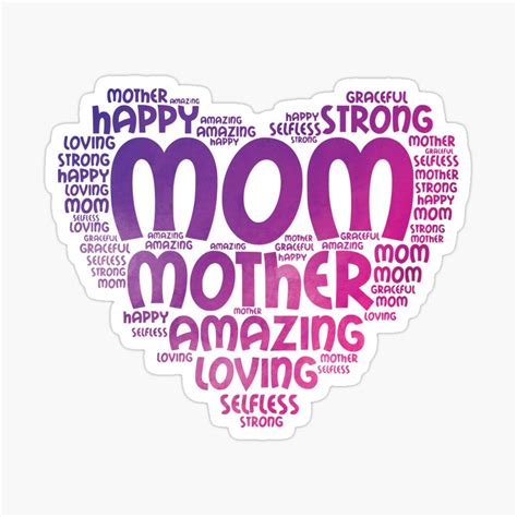 Mom Heart Word Cloud Watercolor Pink Purple Sticker By Sassandhoney Coloring Stickers Word