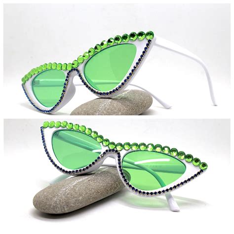occhiali da sole donna occhio gatto bianco nero verde brillantini diamanti sunglasses woman cat