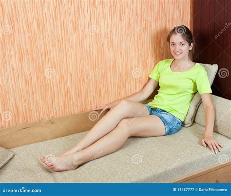 Girl On Sofa Stock Image Image Of Lifestyle House Legs 14437777