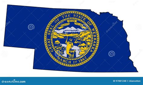Nebraska Outline Map And Flag Stock Vector Illustration Of America