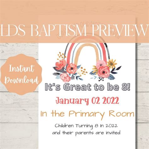 Lds Baptism Preview Rainbow Invitation Lds Primary 2022 Lds Etsy In