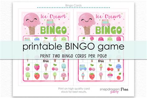 Ice Cream Bingo Printable Party Game 30 Bingo Cards Ice Etsy