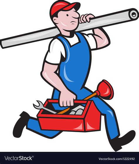 Plumber With Pipe Toolbox Cartoon Royalty Free Vector Image