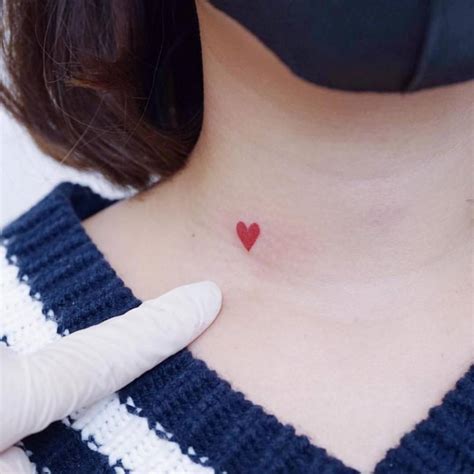 Minimalist Red Heart Tattoo On The Neck