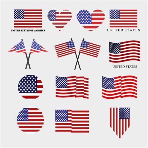 Set Of United States Flags Illustrated On White Background 3337307