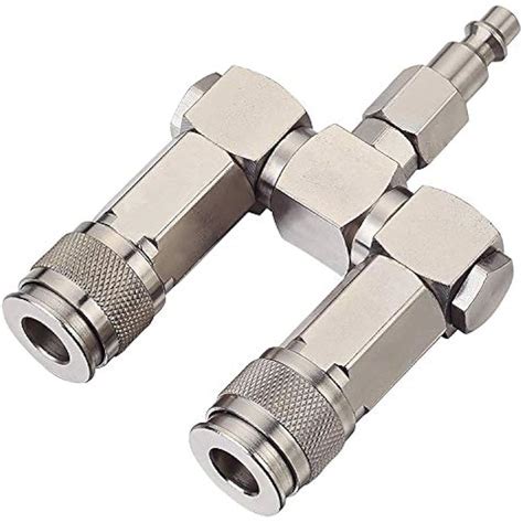 Air Hose Connector 3pc Swivel Dual Coupler Kit 2 Way Splitter 14 In