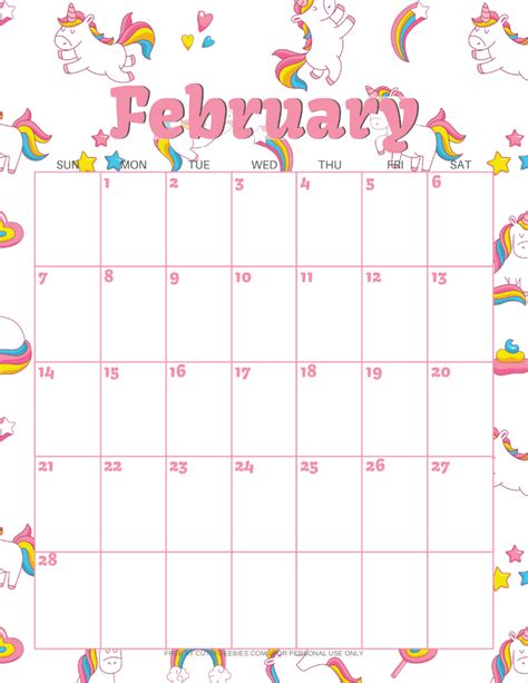 This printable february 2021 calendar features holidays in blue and large, bold font. FEBRUARY-2021-CALENDAR-PRINTABLE-UNICORNS - Cute Freebies ...