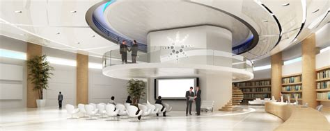 3d Futuristic Corporate Reception Lobby Cgi Illustration Agent