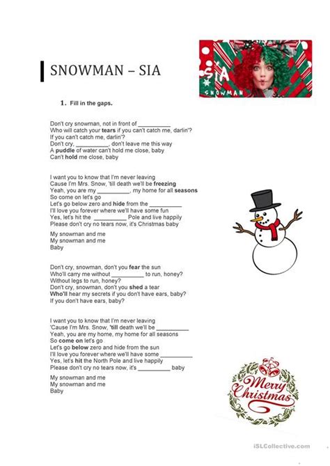 Don't cry, snowman, not in front of me who'll catch your tears if you can't catch me, darling if you can't catch me, darling don't cry snowman, don't leave me this way a puddle of water can't hold me close, baby can't hold me close Snowman - Sia | English christmas, New christmas songs ...