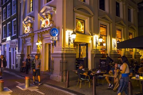 Bars And Street Cafes In Amsterdam Night View Amsterdam The