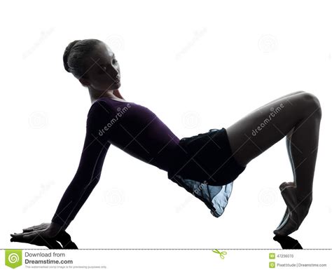 Young Woman Ballerina Ballet Dancer Stretching Warming Up Silho Stock