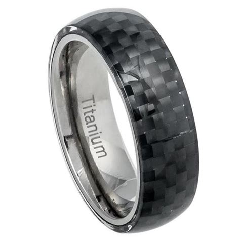 8mm Titanium Black Carbon Fiber Band Titanium Ring Mens Wedding