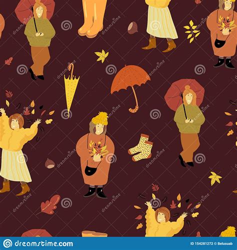 Collection Autumn Seamless Pattern Cute Autumn Cartoon