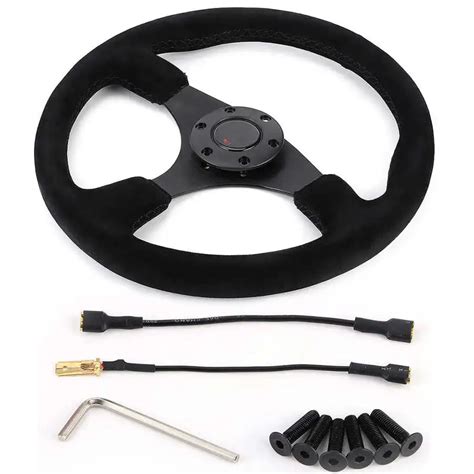 Universal 14in350mm Steering Wheel For Momo Style 6 Black Suede Racing
