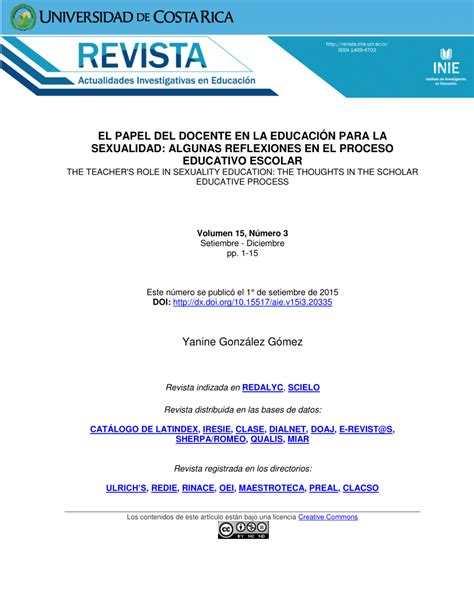 Pdf El Papel Del Docente En La Educación Para La Sexualidad Algunas Reflexiones En El Proceso