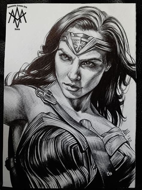 Gal Gadot Wonder Woman Drawing Portrait Wonder Woman Drawing