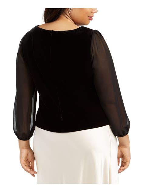 Alex Evenings Womens Black Long Sleeve Jewel Neck Evening Top Plus Size