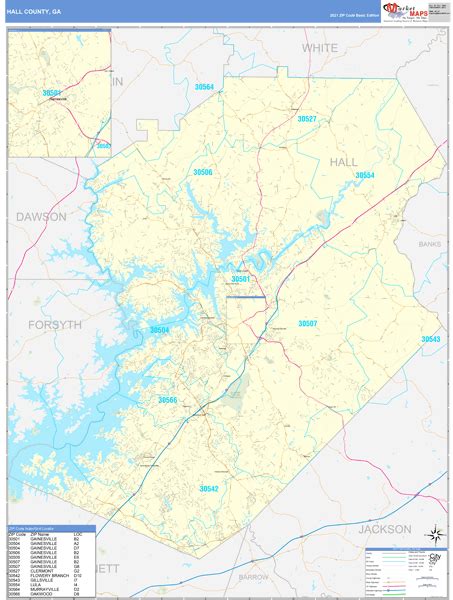 Hall County Ga Zip Code Wall Map Basic Style By Marketmaps