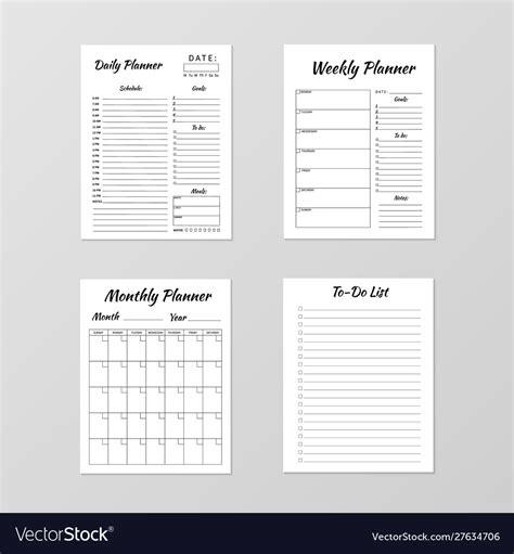 Daily Weekly Monthly Planner To Do List Template Vector Image