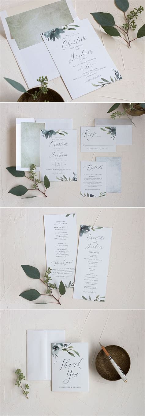 Muted Floral Wedding Invitation Suite With Greenery And Florals