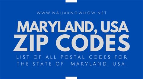 Maryland Zip Codes List Of Postal Codes For The State Of Maryland Usa