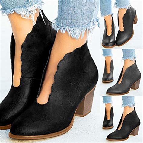 Ankle Booties For Women V Cutankle Booties Retro Stacked Chunky Block