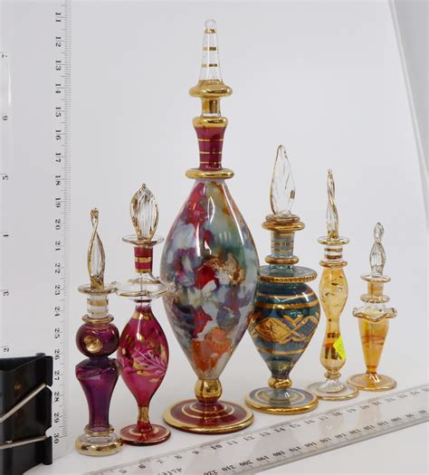 Lot 6 X Egyptian Handblown Glass Perfume Bottle With Stoppers