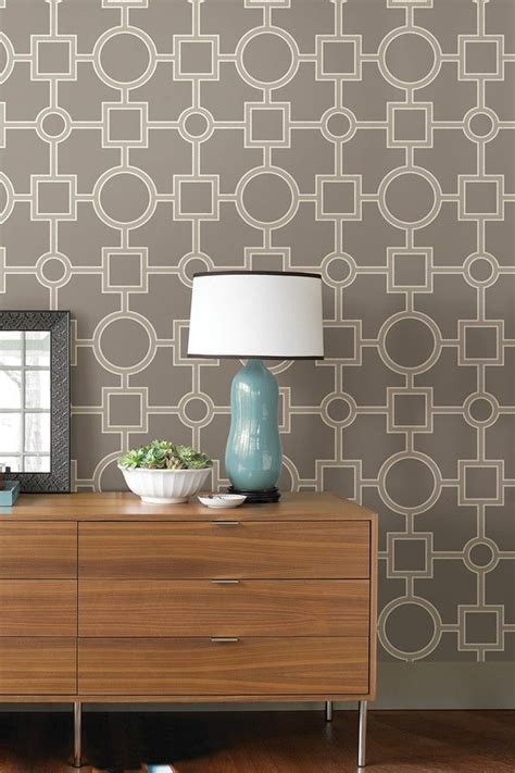Add bold geometrics to your space with striped hexagon white and gold peel and stick wallpaper by roommates. Brewster Home Fashions Utopia Geo Taupe Peel & Stick ...