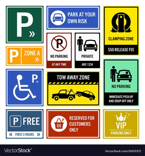 Car Park Parking Signs Signboards A Set Royalty Free Vector