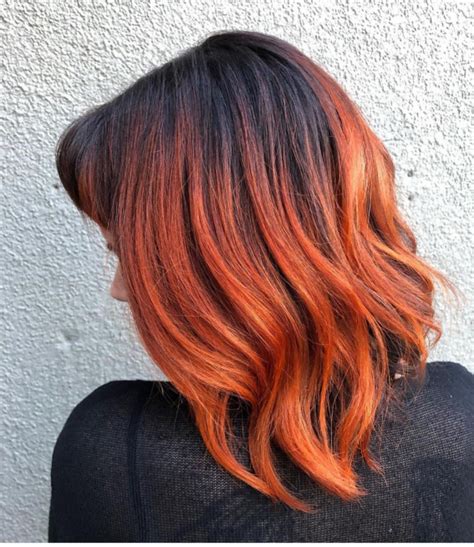 32 Best Orange Hair Color Shades Dark Root Orange Hair Shoulder Length