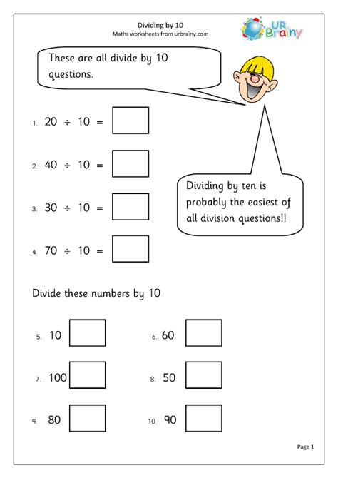 Divide By 10 Division Maths Worksheets For Year 2 Age 6 7 By