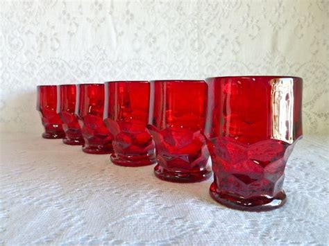 Vintage Mid Century Georgian Ruby Red Thumbprint Glassware