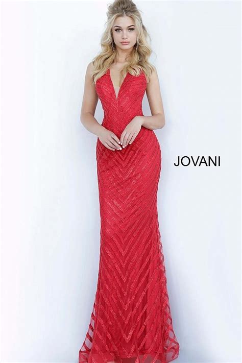 Jovani 00399 Long Prom Dress Fitted Crystal Embellished Evening Gown V