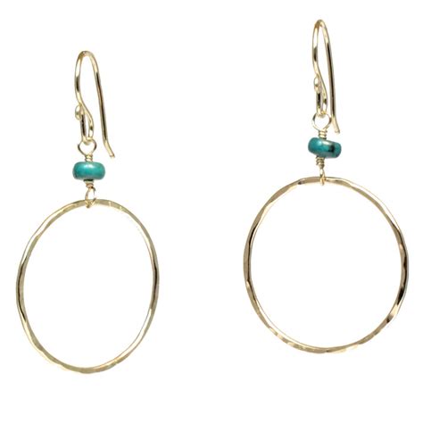 Hammered Hoops With Turquoise Stone Victorian 140 Etsy