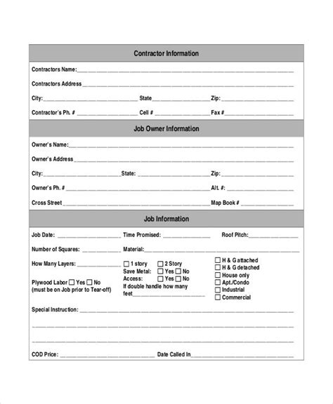 job sheet templates  sample  format