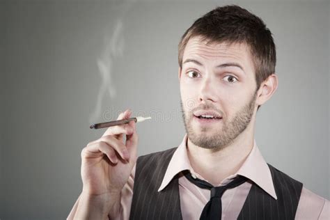 Happy Young Man With Small Cigar Stock Image Image Of Cigar Person